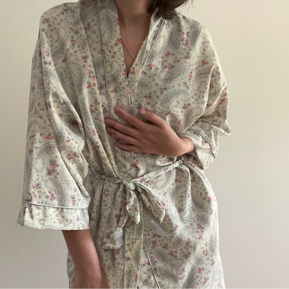 VINTAGE CLAUDEL FLORAL PASTEL PRINTED ROBE - S - Picture 5 of 11